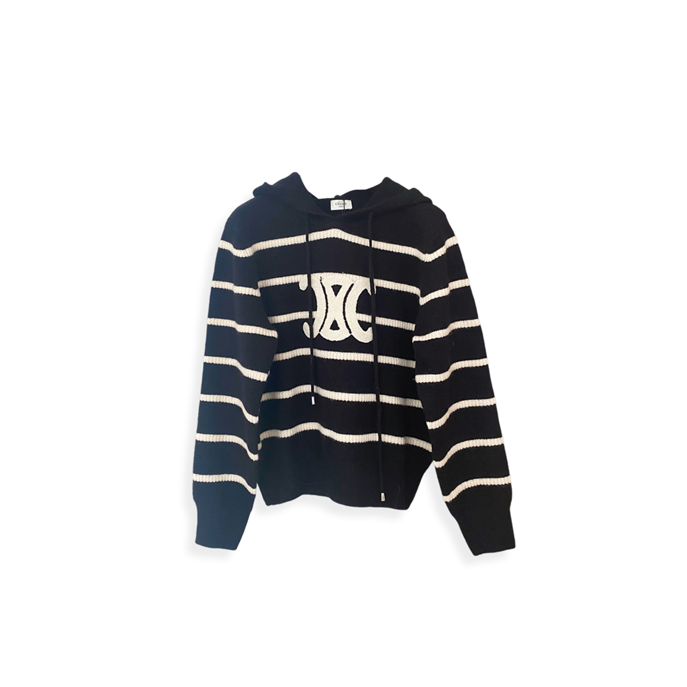 CELINE STRIPED HOODED KNIT SWEATER 